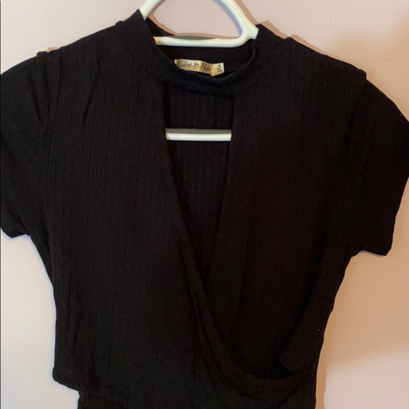 Black V-Neck Crop Top with Choker Neck Line size M - Picture 3 of 4